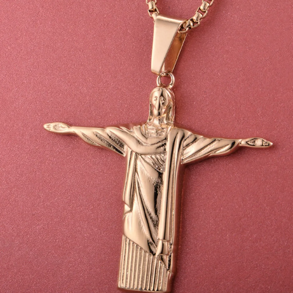 Золотой цвет из нержавеющей стали Cristo Redentor Rio Бразилия Христос Redeemer статуя ювелирные изделия ожерелья для верующих(с изображением Иисуса) фигура крест