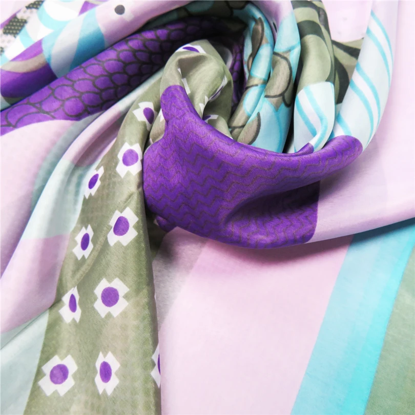 Scarf For Women Large Square Polyester Geometric Ladies Bandana Summer Pashminas Shawl Wrap Muslim Hijab Scarves Female Lencos | Аксессуары