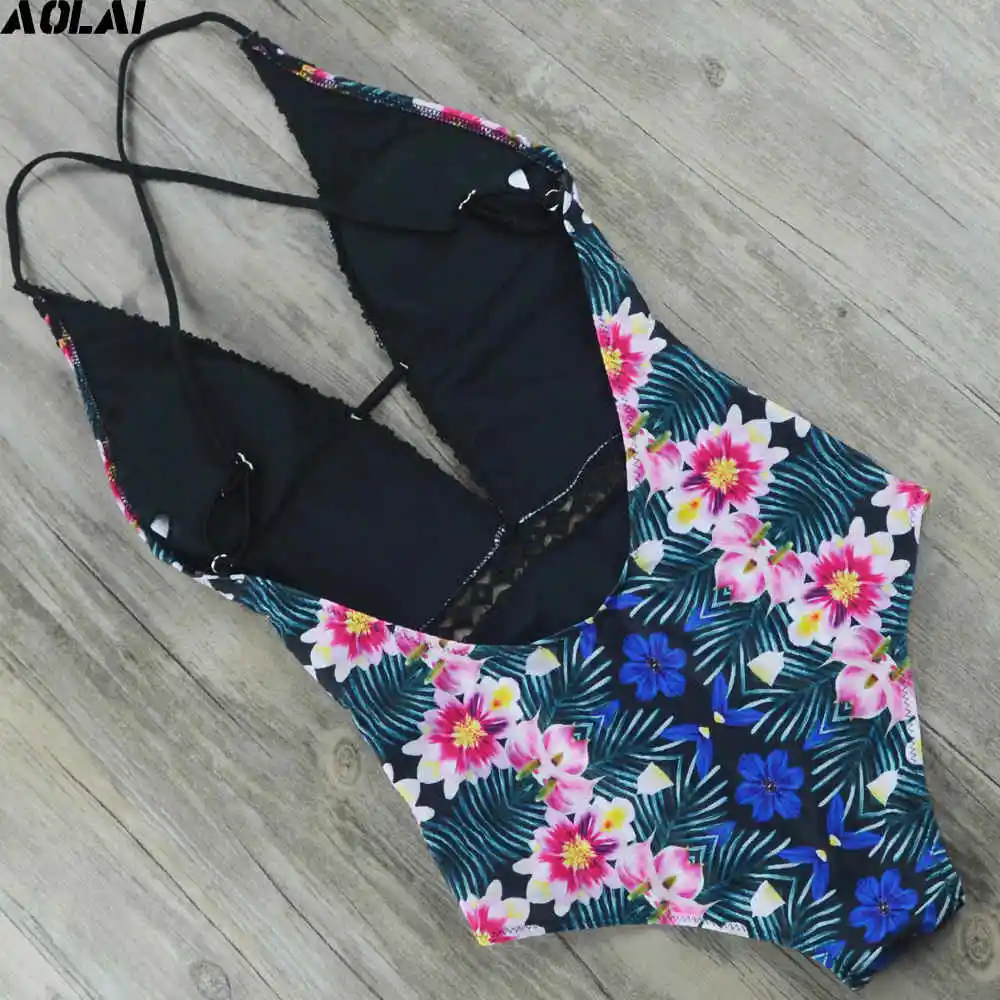 Кружевной Цельный купальник женский с цветочным рисунком 2019 монокини открытой