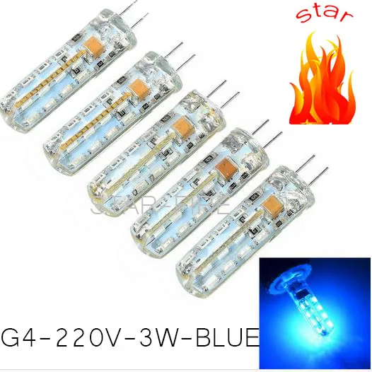 Цветные праздничные лампы G4 3 Вт 32 SMD 3014 Светодиодные лампы Люстра кристаллические лампы 220 В красный/зеленый/синий цвет 5 шт./лот - Испускаемый цвет: Синий