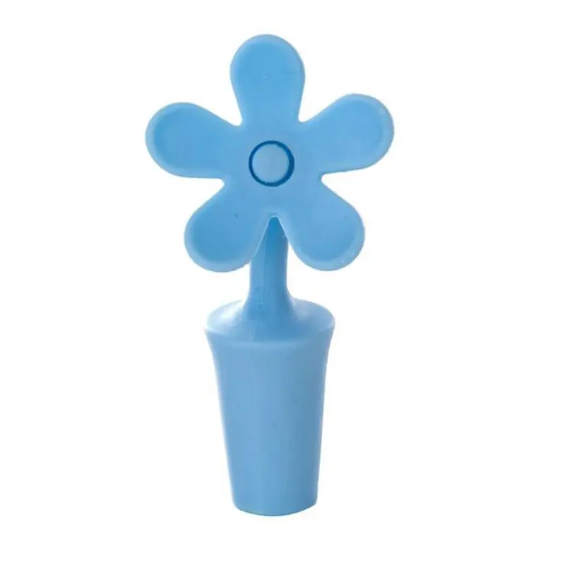 Blue Creative Flower Design Bottle Stopper Colorful Silicone Wine Stopper Vacuum Sealed Champagne Drinks Bottle Caps Wine Pourer Stop - Цвет: Blue