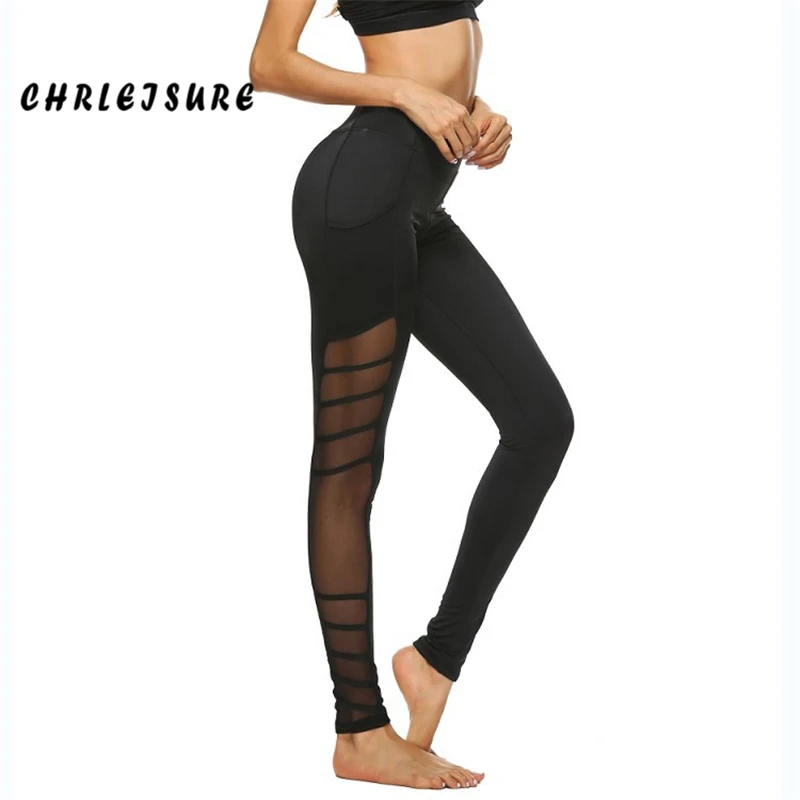 CHRLEISURE боковые сетчатые женские леггинсы черные хлопковые перспективные брюки модные с высокой талией пуш-ап Леггинсы тренировки