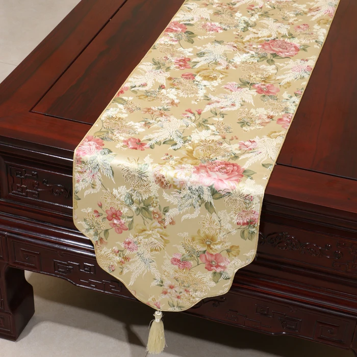 Жаккардовая шелковая атласная настольная дорожка скатерть с пионами на заказ