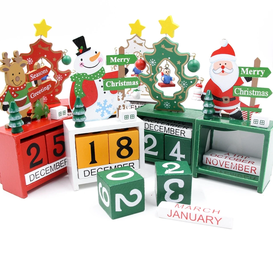 1pcs Creative Calendar Christmas Desktop Gifts Toy Decorations Wood Material Ornaments Deer Snowman Santa Claus Advent Calendars | Дом и сад
