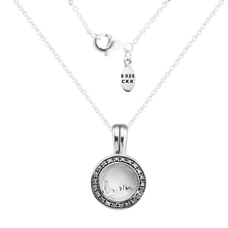 

Clarino FANDOLA Floating Locket Pendant & Necklace with 1pcs Small inner Love & Clear CZ 100% 925 Sterling-Silver-Jewelry