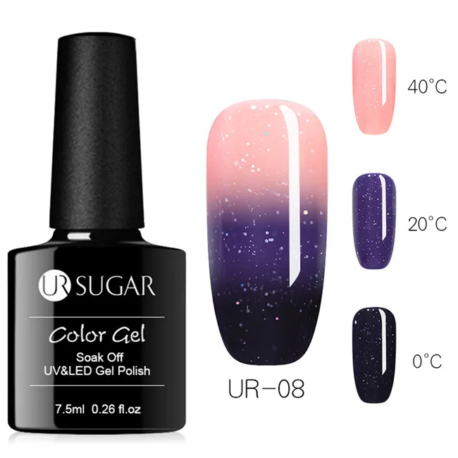 Glitter 8 Ur Sugar, 3 цвета, меняющий температуру, Гель-лак для ногтей, Радужный голографический термальный замачиваемый УФ-Гель-лак, 7,5 мл, дизайн ногтей - Цвет: Glitter 8