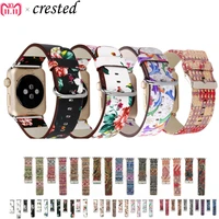 leather strap for apple watch band 44mm 40mm accessories floral printed watchband bracelet iwatch 38mm 42mm series 3 4 5 6 band