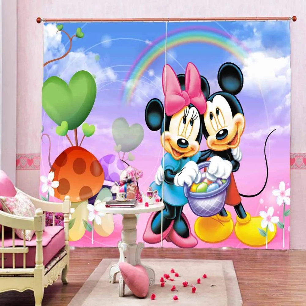 Розовые 3D оконные шторы с Микки и Минни занавески для гостиной спальни Rideaux