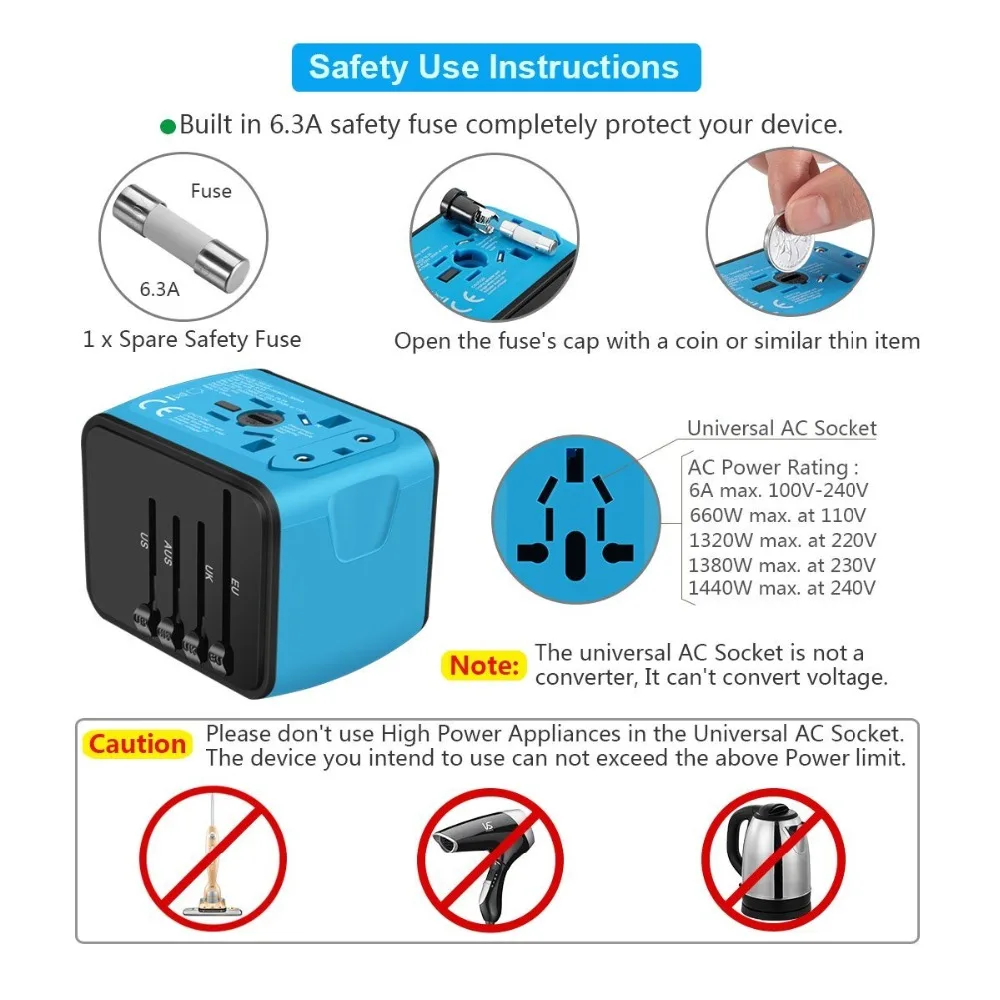 Lgsixe A -104 Universal Travel Adapter 2.4A Dual USB Wall Charger eu to us plug in adaptor EU UK US AU | Электроника