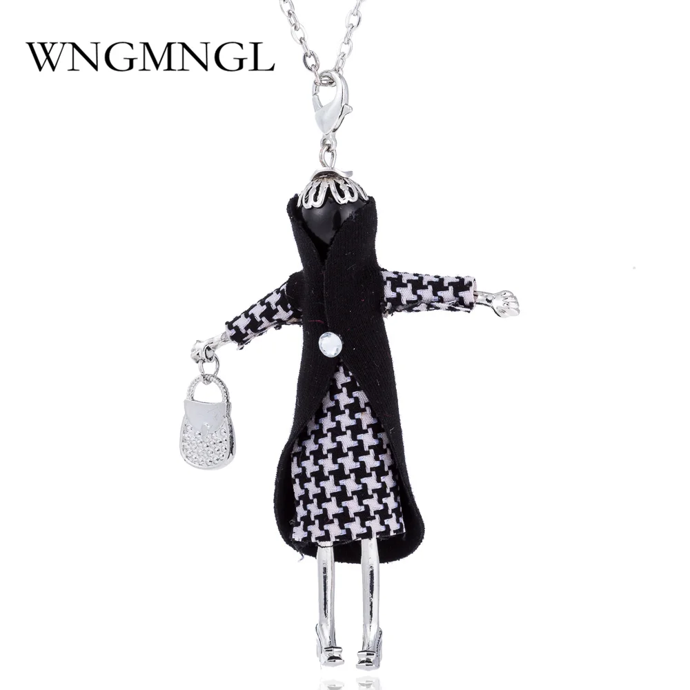 

WNGMNGL Fashion NEW Doll Pendant Necklace Rhinestone Lovely Dress Cute Women Doll Necklace Sweater Chain Statement Jewelry