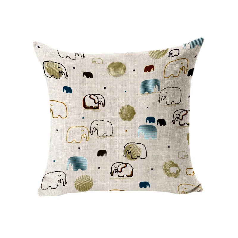 Geometric Animal Cushion Covers Cute Interesting Hand-painted Elephant Dinosaur For Sofa Car Waist Pillow | Дом и сад