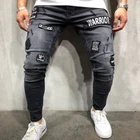 Джинсы мужские рваные в стиле хип-хоп, узкие облегающие брюки-карандаш из потертого денима в стиле пэчворк, с прорезями