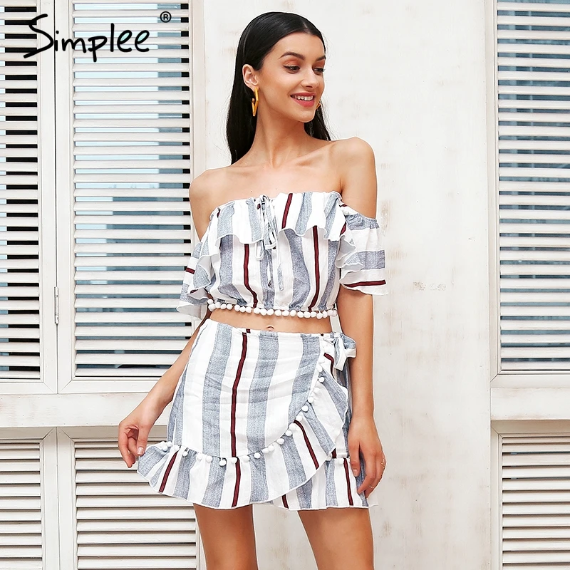 Simplee с открытыми плечами на шнуровке комплект из двух предметов платье костюм Для