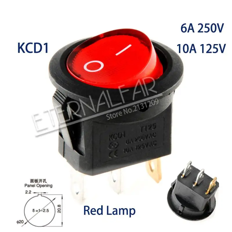 KCD1 Red Square 3J2D SPST 6A 250 в 10 a 125 В AC ВКЛ-ВЫКЛ круглый переключатель 12 В светодиодный кулисный переключатель Светодиодный точечный светильник Светодиодная подсветка для автомобиля приборной панели - Цвет: KCD1 Red Square 3J2D