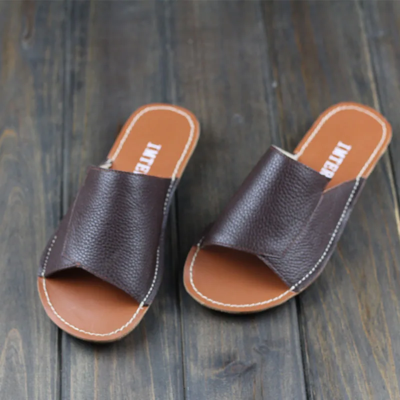 Women's Summer Slippers 100% Authentic Leather Women Sandals Beach Slides Female Footwear | Обувь