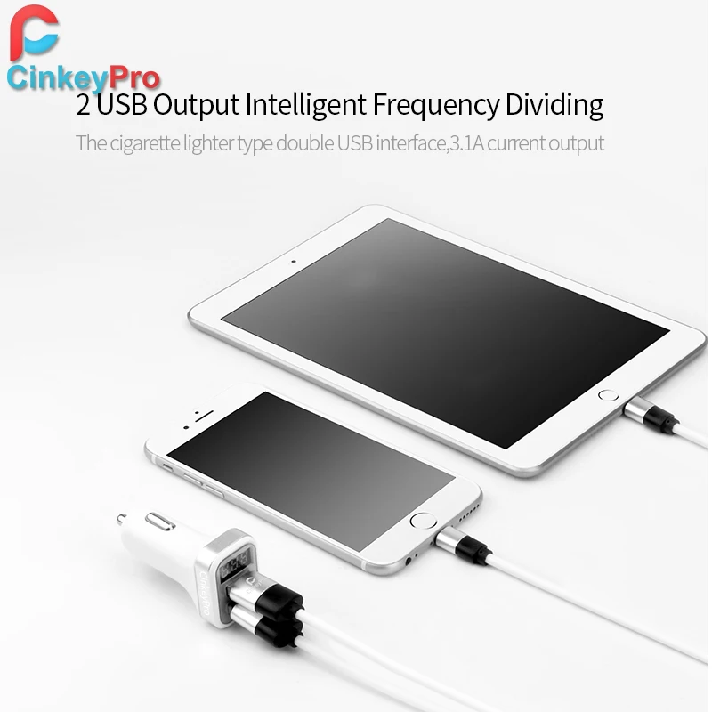 CinkeyPro светодиодный Экран 2-Порты и разъёмы зарядных порта USB для автомобиля Зарядное устройство для iPhone samsung автомобиля-Зарядное устройство адаптер 5 V/2.1A мобильного телефона адаптер для зарядки