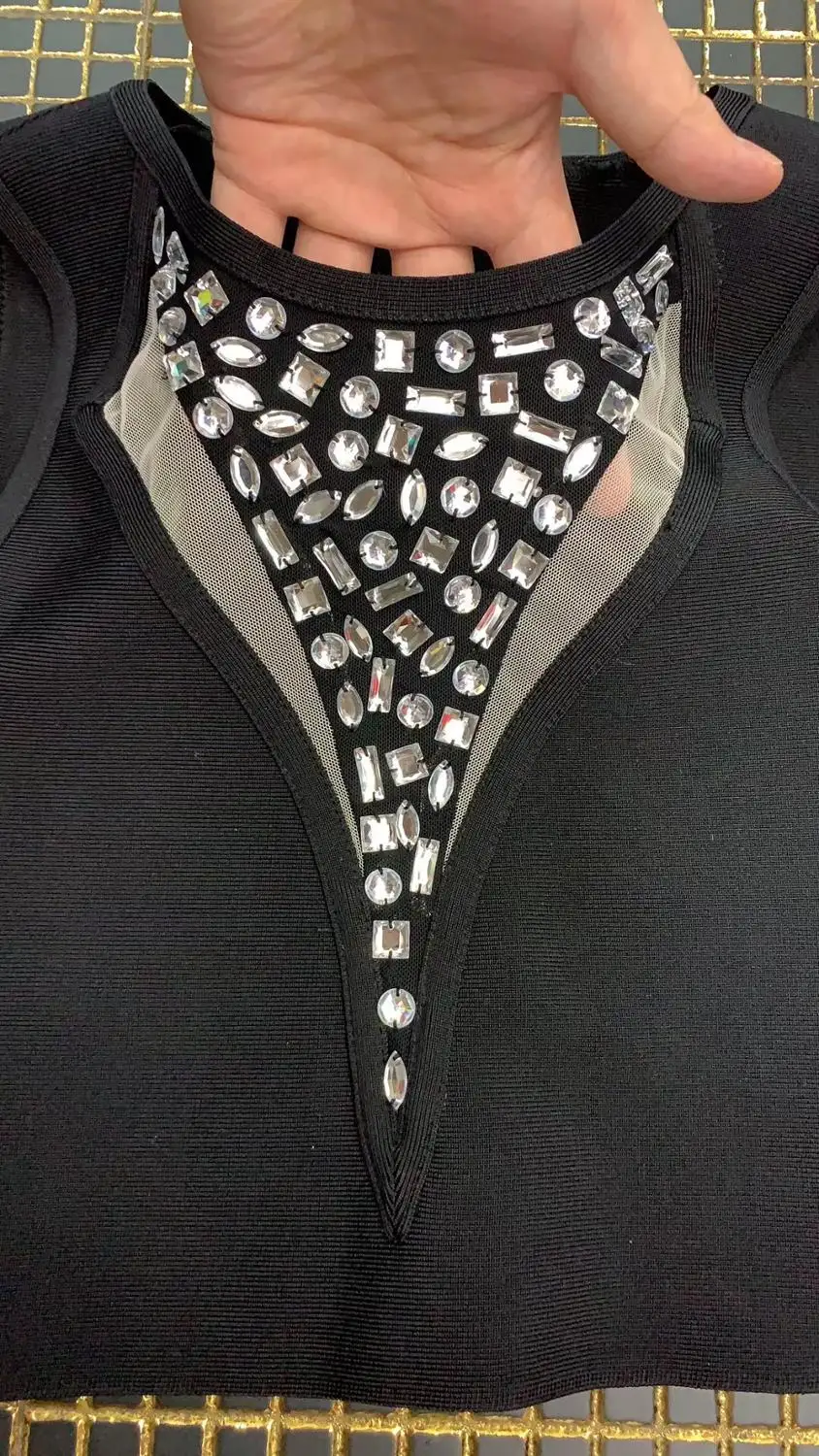 Женский бандажный комплект из 2 предметов черный с бусинами высокое качество