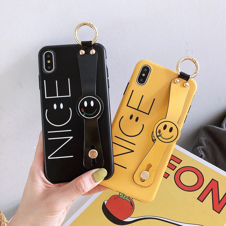 Чехол-улыбка для iPhone X, 7, XR, XS, Max, ремешок на запястье, подставка, держатель, чехол для телефона, для iPhone 7, 8, 6, 6S Plus, X, чехол, роскошный силиконовый чехол
