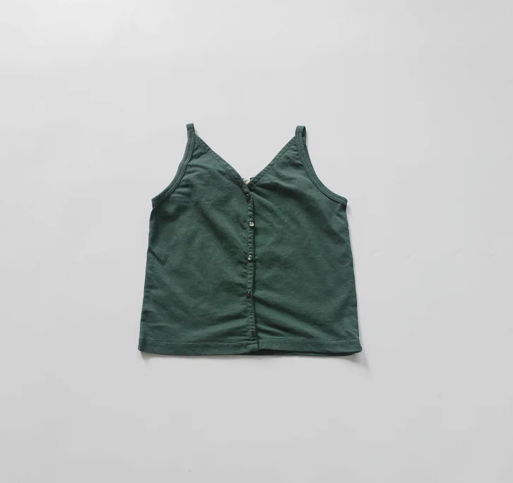 blackish green Новинка; Летний жилет в Корейском стиле на бретелях для маленьких девочек; хлопковая футболка из рами; Детские футболки без рукавов; мягкие Топы; детская одежда - Цвет: blackish green