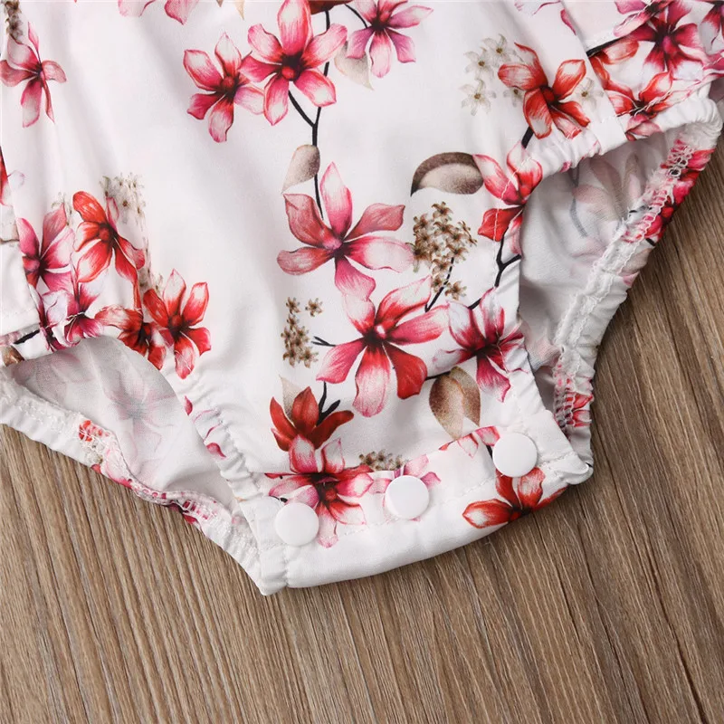 Модный кружевной комбинезон с оборками и цветочным принтом для новорожденных