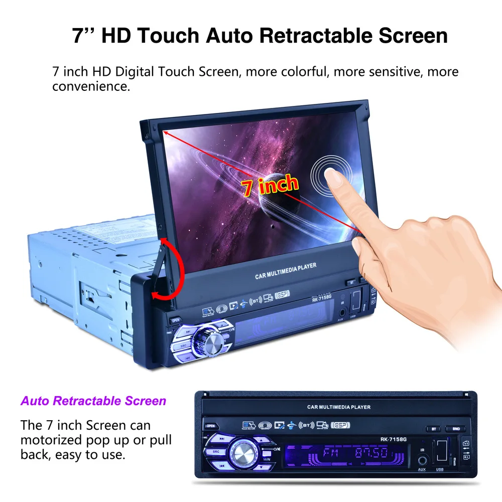 1din HD 7 &quotвыдвижной сенсорный экран автомагнитола медиаплеер MP5 Bluetooth FM радио GPS