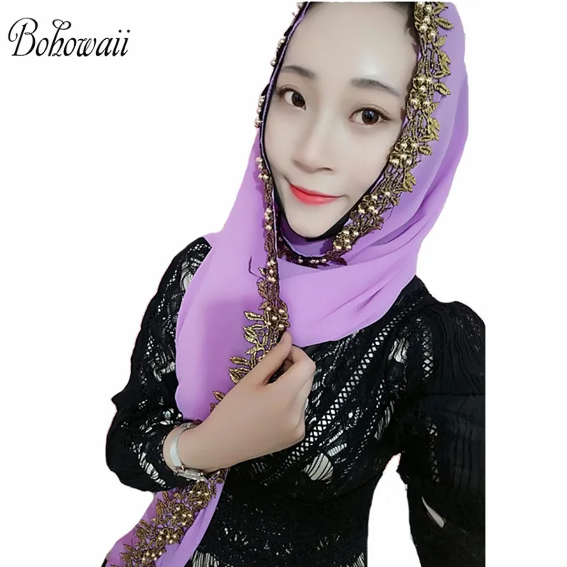 Мусульманский хиджаб для взрослых BOHOWAII Рамадан однотонный шифоновый шарф