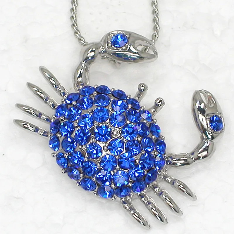 Модные ожерелья с подвеской в виде краба Blue стразы ювелирные изделия на цепочке