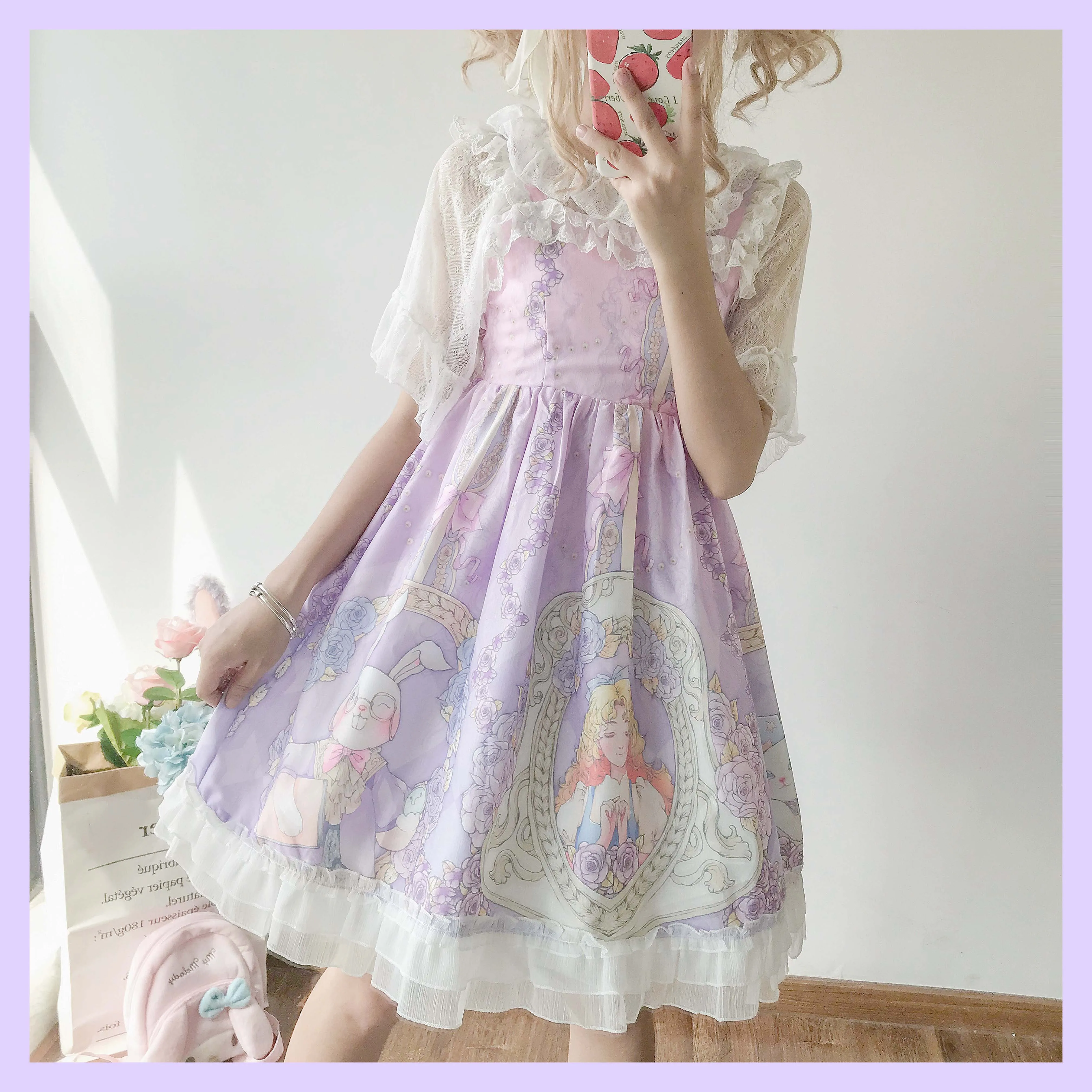 Кавайное японское платье JSK Lolita женское мягкое милое с кроликом и розой loita без