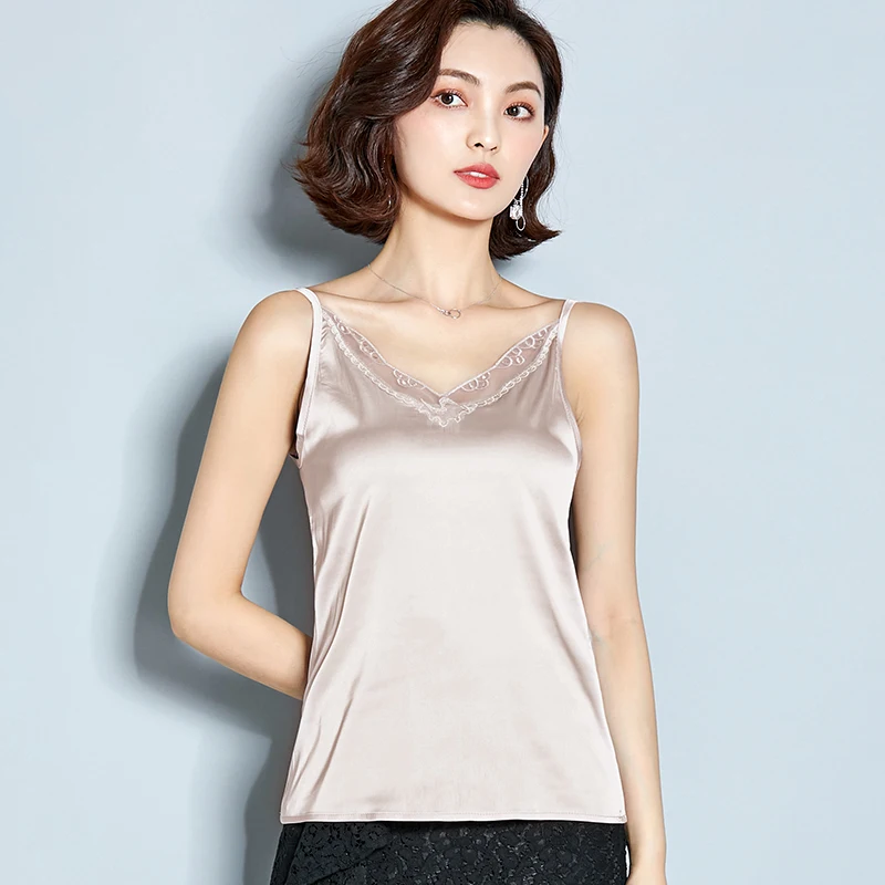 Корейский модный Шелковый кружевной женский топ уличная одежда атласная Черная