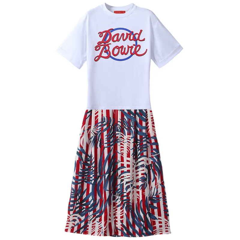 

Big Size Streetwear Ladies Modis Two Piece Set Print Letter White T Shirt and Printed Leave Wrap Skirt Women Casual 2 Piece Set