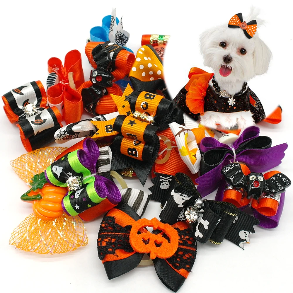 

20 pcs Dog Hair Bows Halloween Pet Cat Dog Hair Bows Grooming Dog Accessories For Puppy Chihuahua Teddy