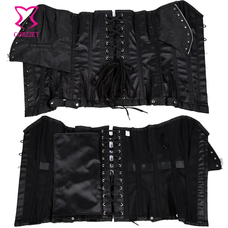 Винтажный Черный корсет с завышенной талией для похудения стальной готический