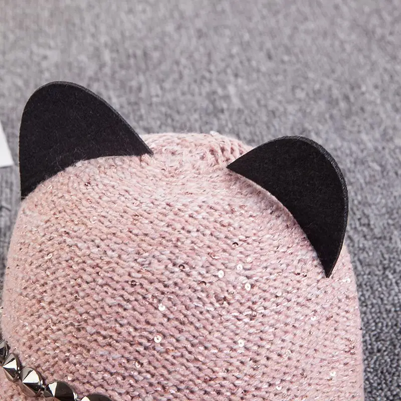 New fashion women girl's Hats spring summer cap cat ears hats snapback bone Hip Hop Caps wool knit baseball cap