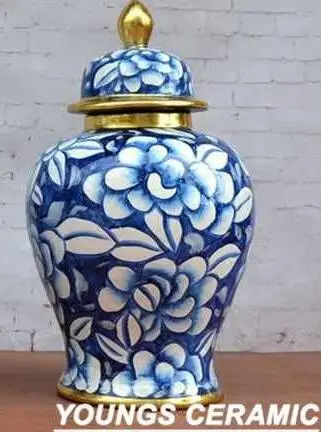 

15 Inches large Chinese Porcelain Blue Glazed Ceramic Decorative Ginger Jars