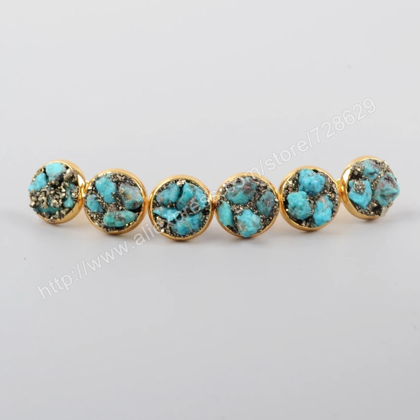 Женские серьги гвоздики BOROSA из 100% бирюзы с кристаллами пирита золотого