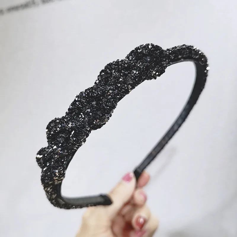 C341 black Модные резинки для волос в горошек для женщин, стразы, украшение для волос, повязка на голову, Opaska, аксессуары для волос, diademas para el pelo mujer - Цвет: C341 black