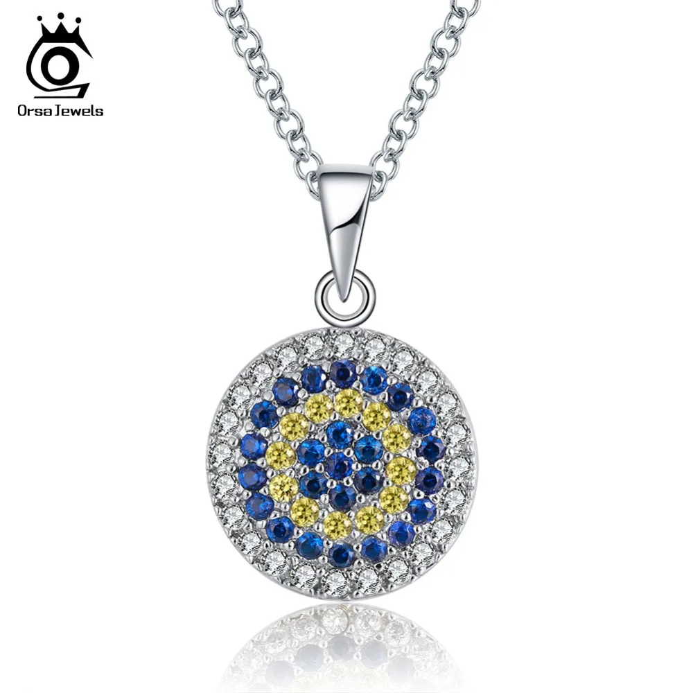 ORSA JEWELS подвески для женщин круглой формы AAA красочный ослепительный фианит зубец Установка 45 см цепочка ожерелье девушки подарок на день рождения ON147