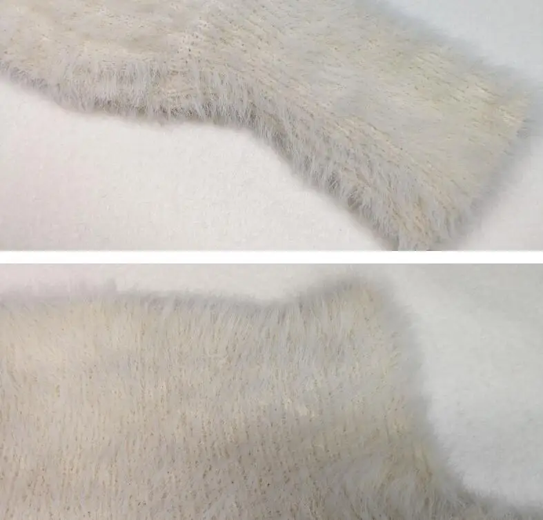 2019 Winter Women Turtleneck Fuzzy Sweaters Lantern Sleeves Beige Color Furry Crop Sweater Tops | Женская одежда
