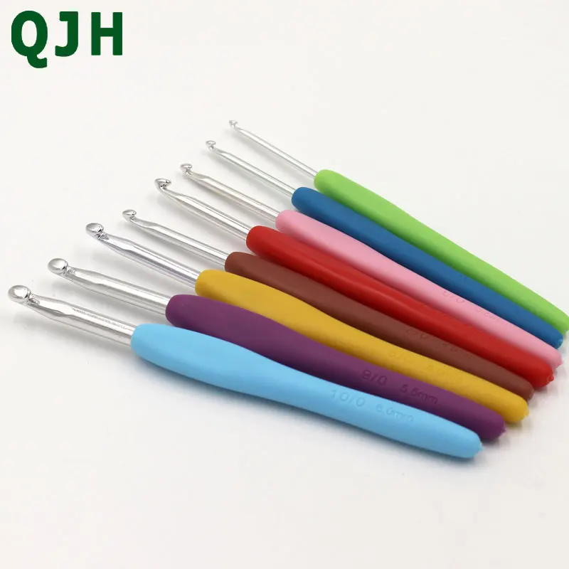 QJH 8 шт./компл. Алюминиевые крючки для вязания крючком с пластиковой ручкой