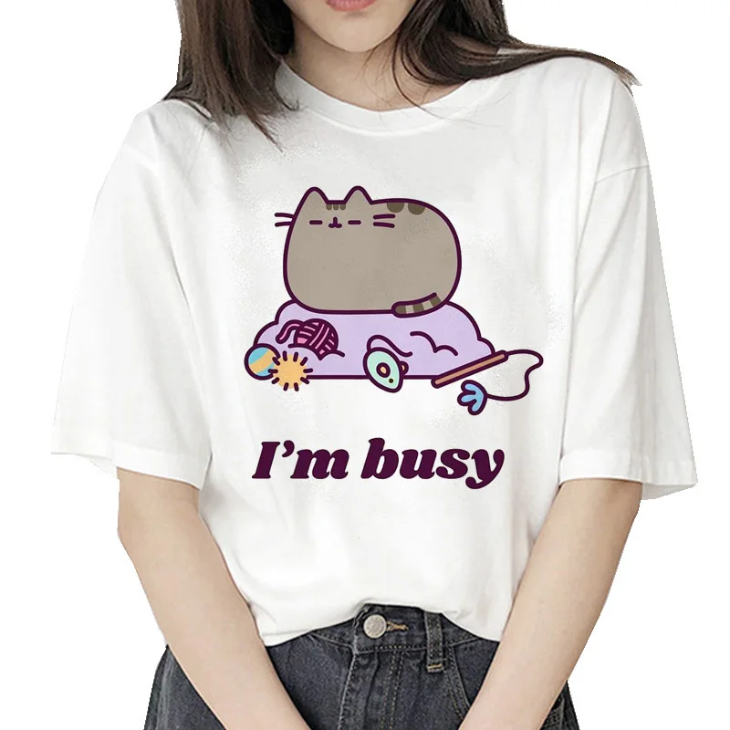 Футболка Pusheen Женская забавная женская футболка в стиле Харадзюку с котом милая
