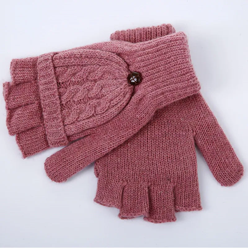 Плотные женские перчатки шерстяные зимние теплые варежки с открытыми пальцами