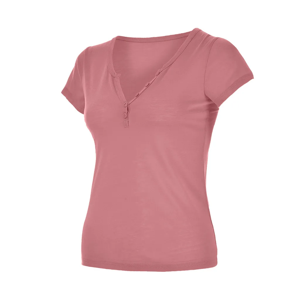 Женская Однотонная футболка с v-образным вырезом летний модный джемпер коротким