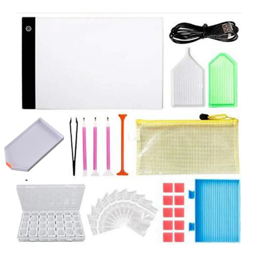 

diamond painting accessories A4 LED light Tablet Ultrathin LED Storage Box Bags Dimmable Diamond Embroidery Tools 5D DIY decor