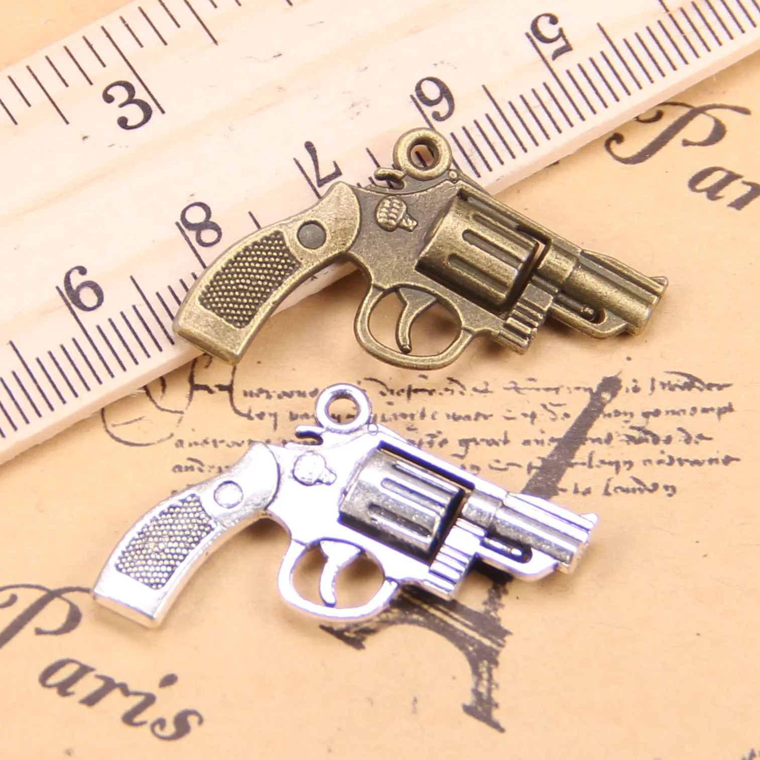 

30pcs Charms For Jewelry Making pistol revolver gun 29x22mm Antique Silver Plated Pendants DIY Tibetan Silver Bracelet Necklace