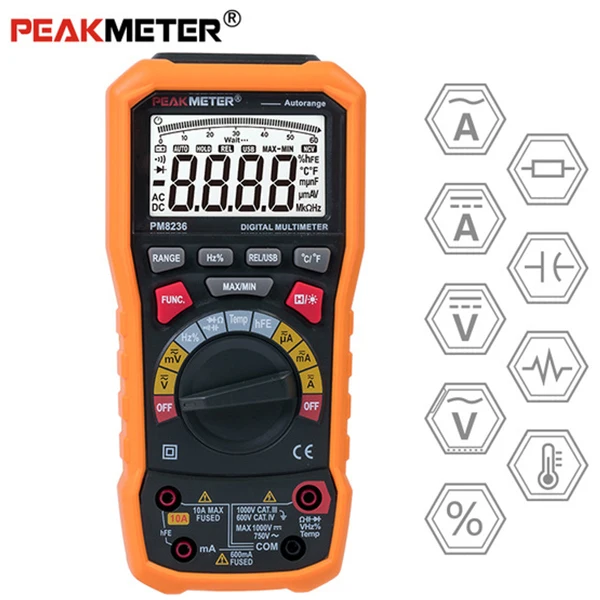 SHGO PEAKMETER PM8236 авто ручной Диапазон Цифровой мультиметр с TRMS В 1000 Температура