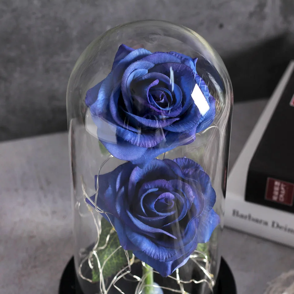 NEW Beauty And Beast Eternal Flower Rose In Flask Wedding Decoration Artificial Flowers In Glass Cover For Valentine's Day Gifts