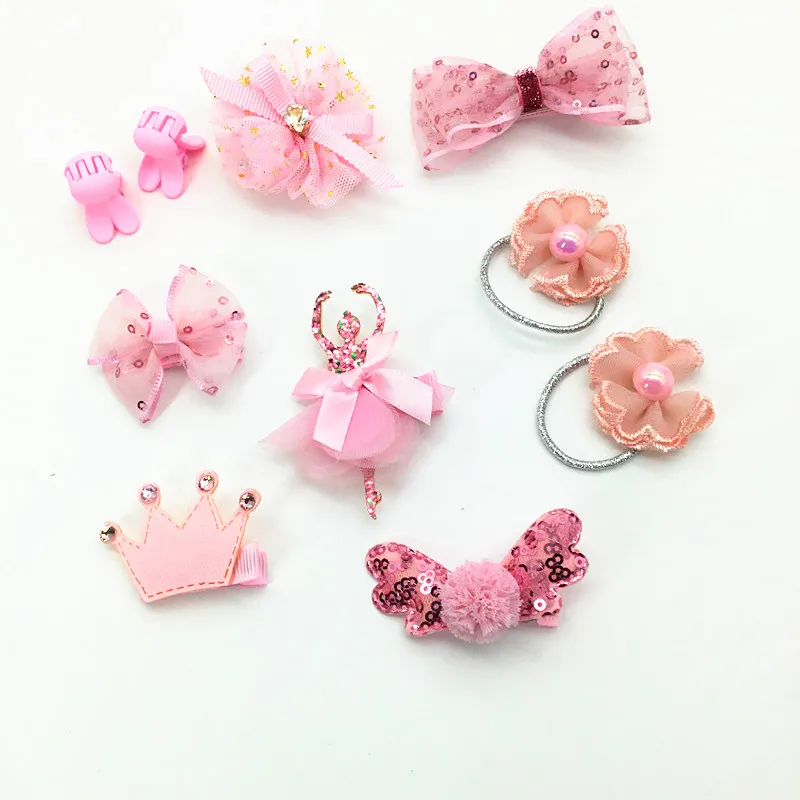 Pink 10 шт. бутик балетные костюмы девушка заколки для волос подарочный набор Девушка повязка на голову Мультяшные волосы шпилька для волос с бантом Тиара волос - Цвет: Pink