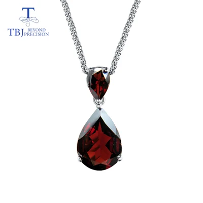 GARNET TBJ, натуральный красный гранат, кулон в форме капли воды из серебра 925 пробы, ювелирные изделия с цепочками и подарочной коробкой - Цвет камня: GARNET