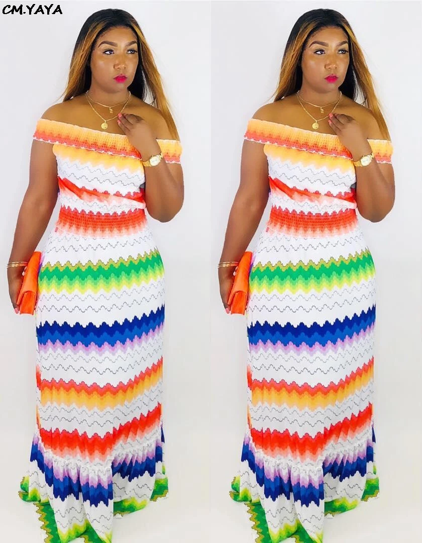 Женское платье с открытыми плечами макси в полоску волнистым принтом пол пляжные