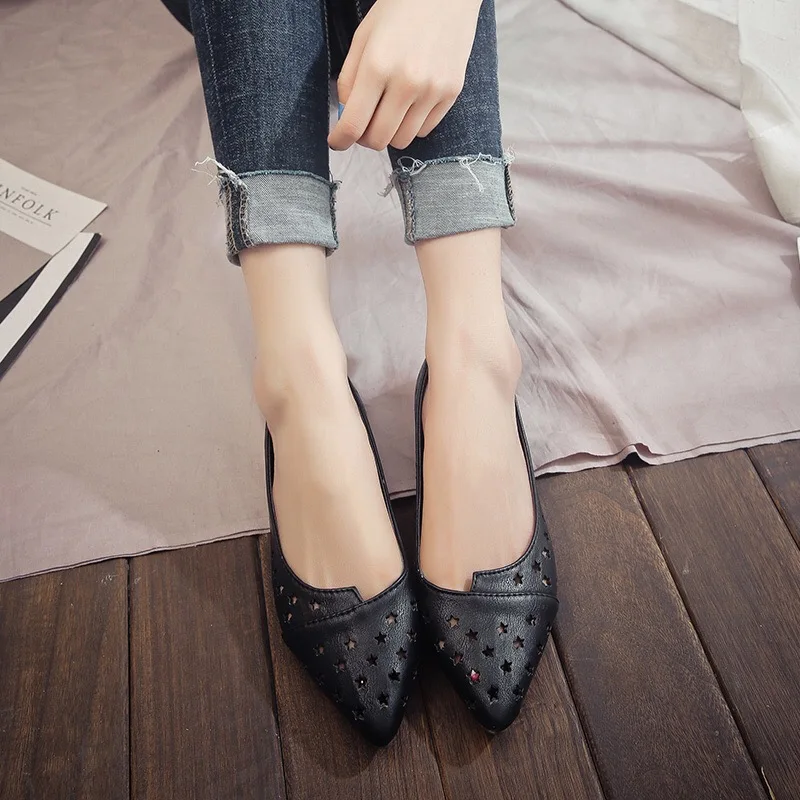 Women Flats 2019 Summer Fashion Pointed Toe Breathable Hollow Out Ballet Soft Slip on Outdoor Casual Jelly Shoes | Обувь